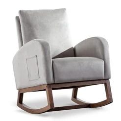 ONPNO Velvet Rocking Chair Nursery Glider Rocker Chair High Backrest Upholstered Accent Armchair With Side Pocket For Living Room Bedroom Office(Light Grey)