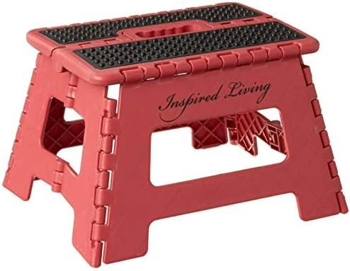 Inspired Living 9" Step Stool, Folding Step Stools For Adults, Plastic Foldable Step Stools Kids, Holds Up To 330 Lbs, Collapsible Folding Stool For Kitchen, Bathroom, Bedroom - Blush Pink - Image 13