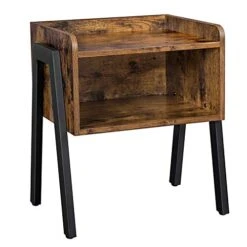 VASAGLE Side Table, End Table, Nightstand With Storage Compartment, Industrial Accent Furniture For Bedroom, Rustic Brown And Black ULET54X