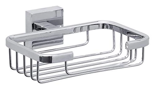Tesa UK 40241-00000-00 Ekkro Soap Basket, High Shine Chrome-Plated Metal, Self-Adhesive, Square
