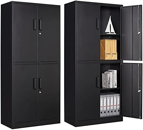 Letaya Metal Storage Cabinet, 2 Adjustable Shelves Lockable Door, Steel Locker For Office, Home,Pantry,Garage Utility Cabinet (White)… - Image 6