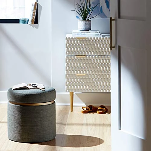 Amazon Brand β Rivet Asher Round Upholstered Storage Ottoman, 15.75"W, Dark Grey - Image 2