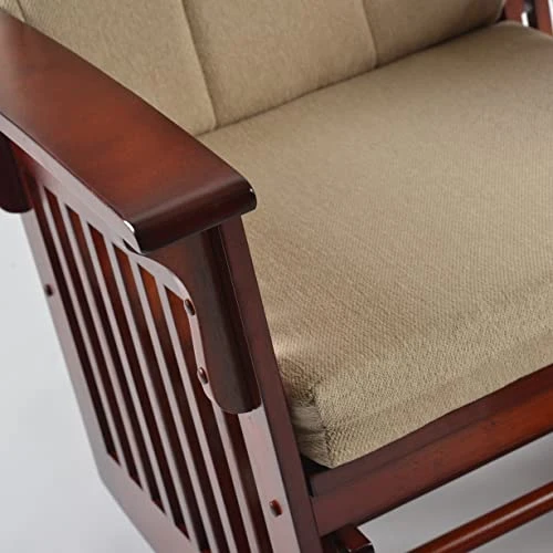 Rustic Upholstered Rocking Chair With Ottoman Mid-Century Nursery Rocker Armchair With Footstool Solid Wooden Frame Accent Lounge Glider Rocking Chair Footstool Set For Living Room Bedroom(Cherry) - Image 5