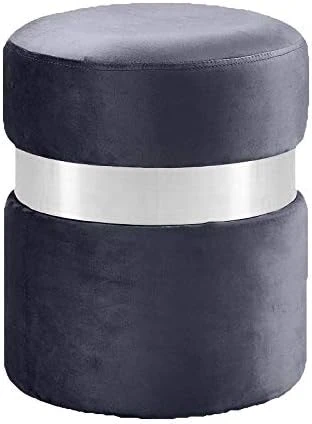 Meridian Furniture Hailey Collection Modern | Contemporary Velvet Upholstered Ottoman/Stool With Stainless Steel Band, 14.5" W X 14.5" D X 17.5" H, Cream - Image 7