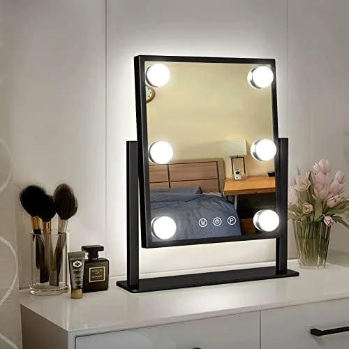 WEILY Hollywood Vanity Mirror With Lights,Large Lighted Makeup Mirror With 3 Color Light & 12 Dimmable Led Bulbs,Smart Lighted Touch Control Screen & 360 Degree Rotation(White) - Image 7