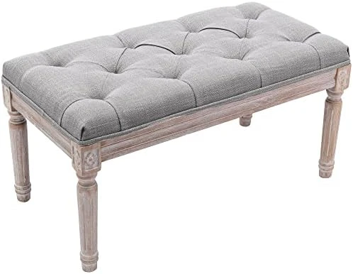 Chairus Fabric Upholstered Entryway Ottoman Bench - Classic Bedroom Bench With Rustic Wood Legs - Beige - Image 7