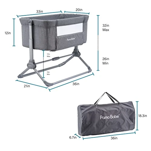 Pamo Babe Bedside Bassinet For Baby Crib Quick One-Hand Folding Bedside Sleeper 4 Adjustable Heights Co-Sleeper - Image 2