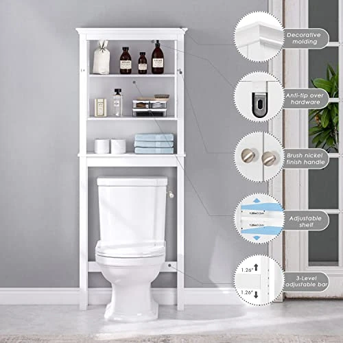 UTEX Bathroom Storage Over The Toilet, Bathroom Cabinet Organizer With Adjustable Shelves, Bathroom Space Saver For Bathroom, White - Image 3