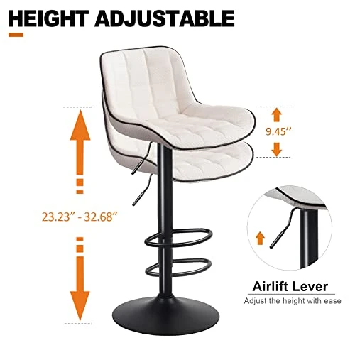 YOUNUOKE Black Bar Stools Set Of 2 Modern Upholstered Counter Height Barstools With Back Adjustable Swivel Bar Stool PU Leather Bar Chair Stools For Kitchen Islands - Image 4