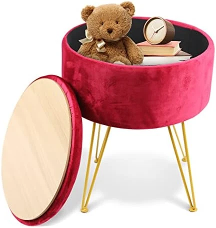 ECOMEX Velvet Round Ottoman With Storage, Metal Legs, Coffee Table Tray Cover Footstool Makeup Vanity Stool Modern Furniture For Living Room Bedroom, Green - Image 10