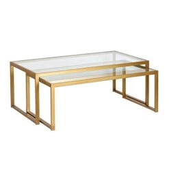 Henn&Hart Rectangular Nested Coffee Table In Brass, Modern Coffee Tables For Living Room, Studio Apartment Essentials