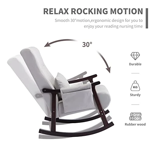 Attaliarec Rocking Chair Nursery, Rocker Glider Chair For Nursery High Back, Accent Living Room Chairs, Tufted Nursing Comfy Chairs For Mom, Gift, Side Pocket, Lumbar Pillow, Light Gray - Image 4
