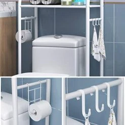 Zzmop Standing Toilet Storage Shelf With Hanging Rod,Bathroom Organizer Shelf,Cosmetic Stand Racks,Save Space,for Bathroom,Laundry Room.