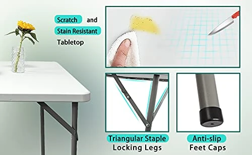 5566 34 Inch Square Plastic Folding Table, Indoor Outdoor Card Playing And Game Puzzles Crafting Dining Table, For Picnic, Party, Camping, BBQ, Granite White. - Image 3