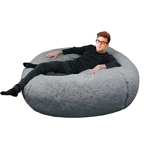 HWIVGKU Bean Bag Chairs, Giant Bean Bag Chair For Adults, 4ftbean Bag CoverComfyBean Bag Bed (No Filler, Cover Only) Fluffy Lazy Sofa (Light Grey), 4ft(120 * 65cm) - Image 2
