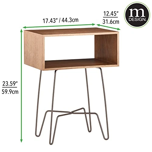 MDesign Modern Industrial Side Table With Storage Shelf - 2-Tier Metal And Wood End Table - Minimal Mid Century Design - Accent Furniture For Living Room And Office - Brown/Bronze - Image 2