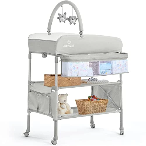 Portable Baby Changing Table, BabyBond Foldable Changing Table Dresser Waterproof Diaper Changing Table Height Adjustable Changing Station For Infant And Newborn(Grey) - Image 5