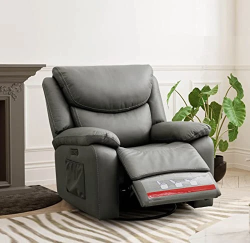 Luffield Large Electronic Power Recliner Chair, 270 Degree Swivel Recliners Comfy Glider Rocking Chairs With USB & Type-C Ports,Soft Fabric Sofa Chair For Living Room