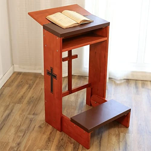 Shyneer Prayer Bench Stool Table, Wooden Church Prayer Chair Padded Kneeler Shelf Folding Chair For Kneeling At Home