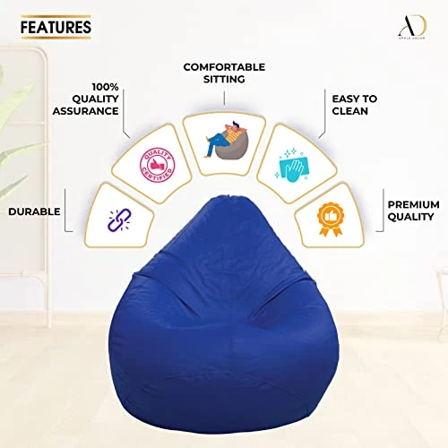 Ample Decor Leather Bean Bag Cover (No Filling), Plush Toys Storage Soft Leatherette, Water Resistant, Durable Construction Sturdy Zipper, Ideal For Teenagers, Adults β Blue - Image 6