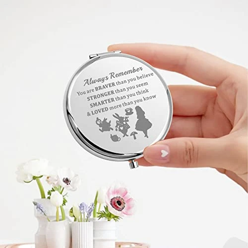 KEYCHIN Alice Fans Pocket Mirror Alice Fairy Tales Gift Always Remember You Are Braver Stronger Smarter Than You Think Compact Makeup Mirror For Women Girls Teenagers (Alice Mirror) - Image 2