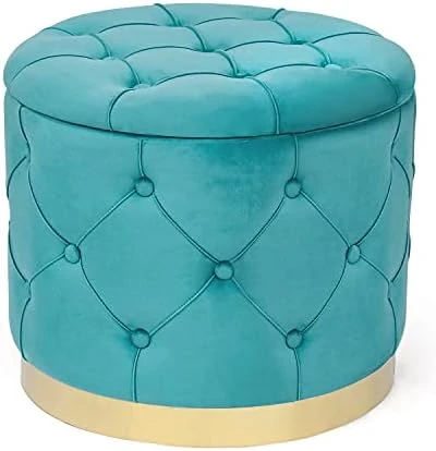 Homebeez 18.9" Round Velvet Storage Ottoman, Pre-Assembled Multi-Function Storage Vanity Stool, Button Tufted Accent Coffee Table With Golden Plate Base,Pink - Image 8