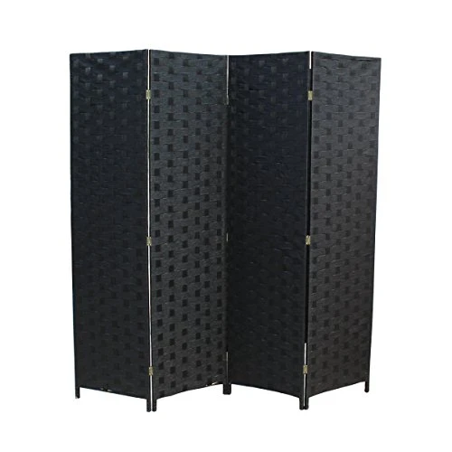 BMS 4 Panel Folding Wooden Screen Room Divider Wood Mesh Woven Design Best Massage