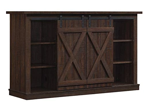 Twin Star Home Sliding Barn Door TV Stand, Sawcut Espresso - Image 2