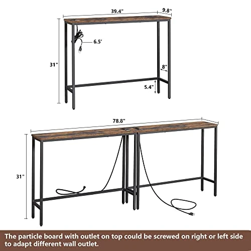 ELYKEN Console Sofa Table With Power Outlets For Entryway, 9.8" Dx39.4 Wx31.1 H Long Skinny Behind Couch Table With Metal Frame And 6.5β Extension Cord For Hallway Foyer Entrance - Image 3