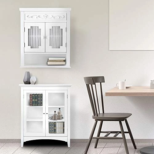 Elegant Home Fashions Lisbon Removable Wooden Wall Cabinet With Drapery-Lined Doors, White - Image 4