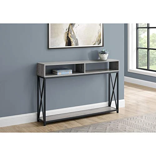 Monarch Specialties 3572 Accent Table, Console, Entryway, Narrow, Sofa, Living Room, Bedroom, Metal, Laminate, Grey, Black, Contemporary, Modern Table-48 Hall, 47.25" L X 9" W X 30.5" H - Image 2