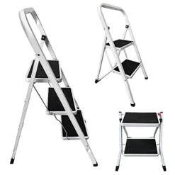 Office Step Stool Adults & Kids White Stepladder, Folding Step Stool With Non-Slip Wide Platform, Lightweight Portable Folding 2 Step Ladders For Home Kitchen Closet, Foldable Ladder 330 Lbs Capacity