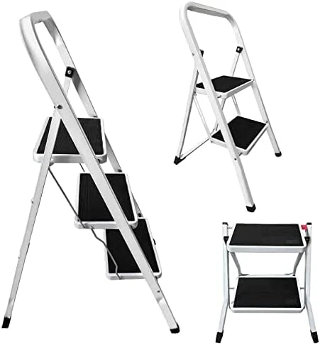 Office Step Stool Adults & Kids White Stepladder, Folding Step Stool With Non-Slip Wide Platform, Lightweight Portable Folding 2 Step Ladders For Home Kitchen Closet, Foldable Ladder 330 Lbs Capacity - Image 8