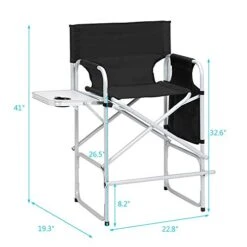 Outvita 40.55" Tall Directors Chair Height Seat Folding With Side Table Storage Bag, Support For 300Lbs Portable Makeup Artist Chair With Bar Height Black