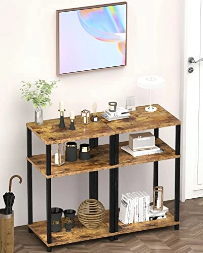 WOODYNLUX End Table Nightstands Set Of 2, 3-Tier Bedside Tables, 5-Tier Shelf Bookcase, Nightstand Accent Table For Couch, Living Room, Bedroom, Rustic Brown And Black, Easy Assembly. - Image 2