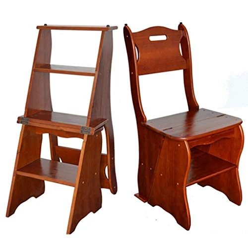 XWZJY Folding Library Ladder Chair Kitchen Office Use 4 Step Stool Creative Transforming Plant Stand/Storage Shelf,Max Load 150kg,Walnut Color