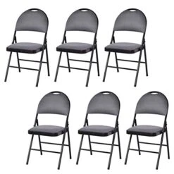 Giantex 6-Pack Folding Chair With Handle Hole, Upholstered Padded Seat And Back With Metal Frame For Home Office Party Use, Grey