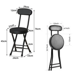 Cushioned Padded Folding Stool,Combination Stool,1 PC Folding Counter Height Chairs Stool Chair For Fishing Hiking Gardening Travel BBQ White/Black