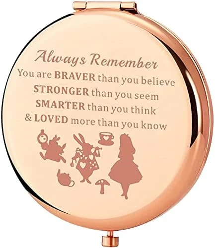 KEYCHIN Alice Fans Pocket Mirror Alice Fairy Tales Gift Always Remember You Are Braver Stronger Smarter Than You Think Compact Makeup Mirror For Women Girls Teenagers (Alice Mirror) - Image 7