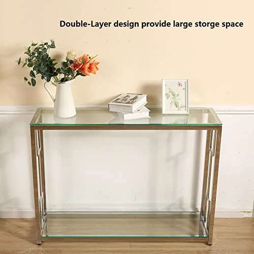 Console Table, 40.5" Narrow Console Sofa Table With Shelf, Modern Console Table Entryway Table Glass Silver Mirrored Console Table For Living Room Hallway Foyer Corridor Office Accent Entrance Table - Image 3