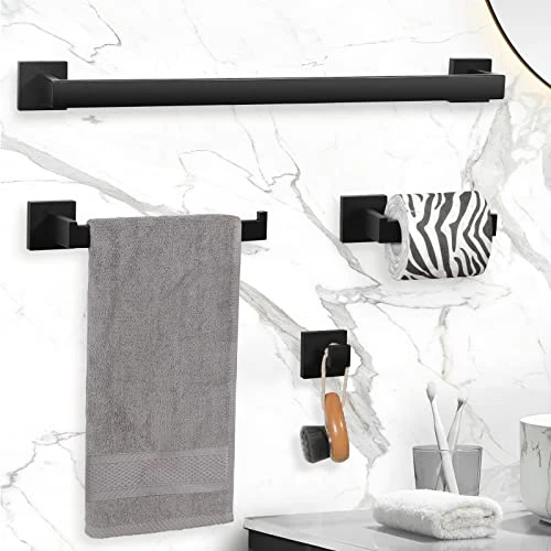 VELIMAX Premium Stainless Steel 4 Pieces Bathroom Hardware Accessories Set Wall Mounted Towel Bar Set, Matte Black, 23.6-Inch - Image 2