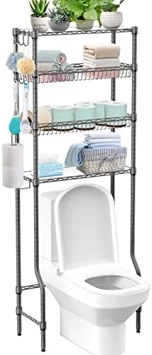 Folews Bathroom Organizer Over The Toilet Storage, 4-Tier Bathroom Shelves Over Toilet Shelf Above Toilet Storage Rack Freestanding Bathroom Space Saver With Adjustable Shelves And Baskets, Black - Image 7