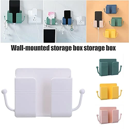Sakalaexp Wall-Mounted Storage Box Remote Control Mobile Phone Plug Charging Wall Holder Self-Adhesive Punch Free Organizer Rack Cellphone Wall Mount Bed Side Shelf For Home Office - Image 7