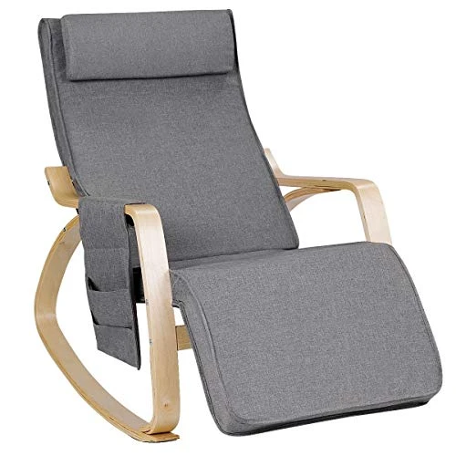 Relax Adjustable Lounge Rocking Chair With Pillow & Pocket Comfortable Armrest Backrest Adjustable Footrest