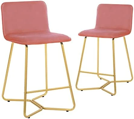 CangLong 25Inch Upholstered Polished Gold Metal Frame, Set Of 2, Counter Stool Chair, Pink 3 - Image 7