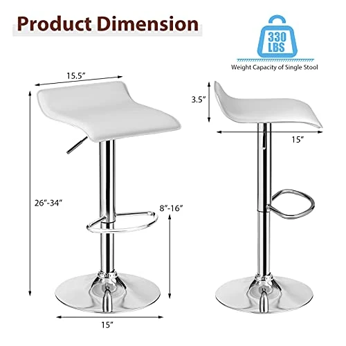 Casart Bar Stools Set Of 4 Adjustable Swivel Pu Leather Backless Stool With Air-Lift Handle, Footrest, Chrome Base, Modern Style For Living Room, Kitchen And Bar, Counter Height Pub Chairs (White) - Image 3