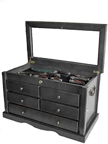 DisplayGifts Collector's Choice Solid Wood Knife Display Case Tool Storage Cabinet W/ 5 Drawer Gallery Quality Black - Image 2