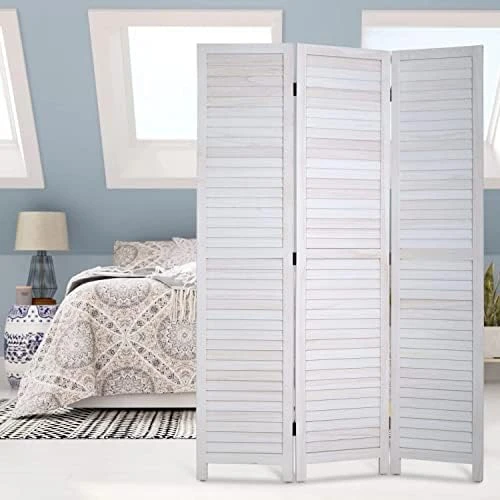 BLKMTY Room Divider 3 Panel Folding Screen Wood Screen Dividers 6ft Tall Privacy Screen Freestanding Portable Partition Wall Divider Space Seperate Indoor Home Furniture For Bedroom, White - Image 8