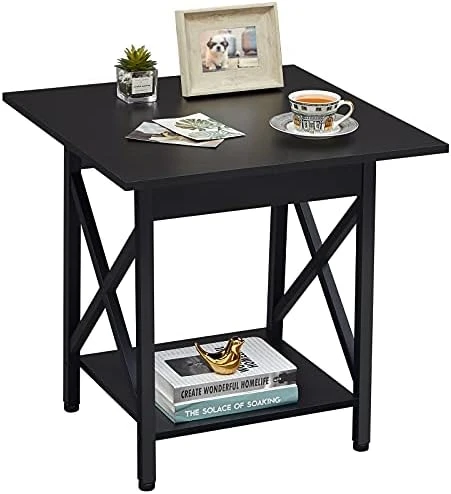 GreenForest End Table 24 Inch Industrial Design Large Side Table With Storage Shelf For Living Room, Easy Assembly, Rustic Walnut - Image 6