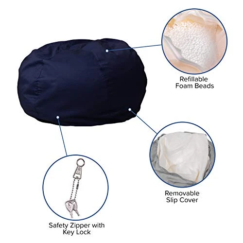 EMMA + OLIVER Oversized Solid Navy Blue Refillable Bean Bag Chair For All Ages - Image 3